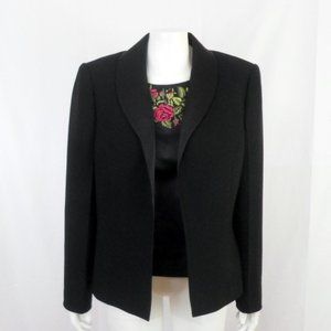 Kasper Black 2pc Blazer Top Set size 14 Floral Embroider